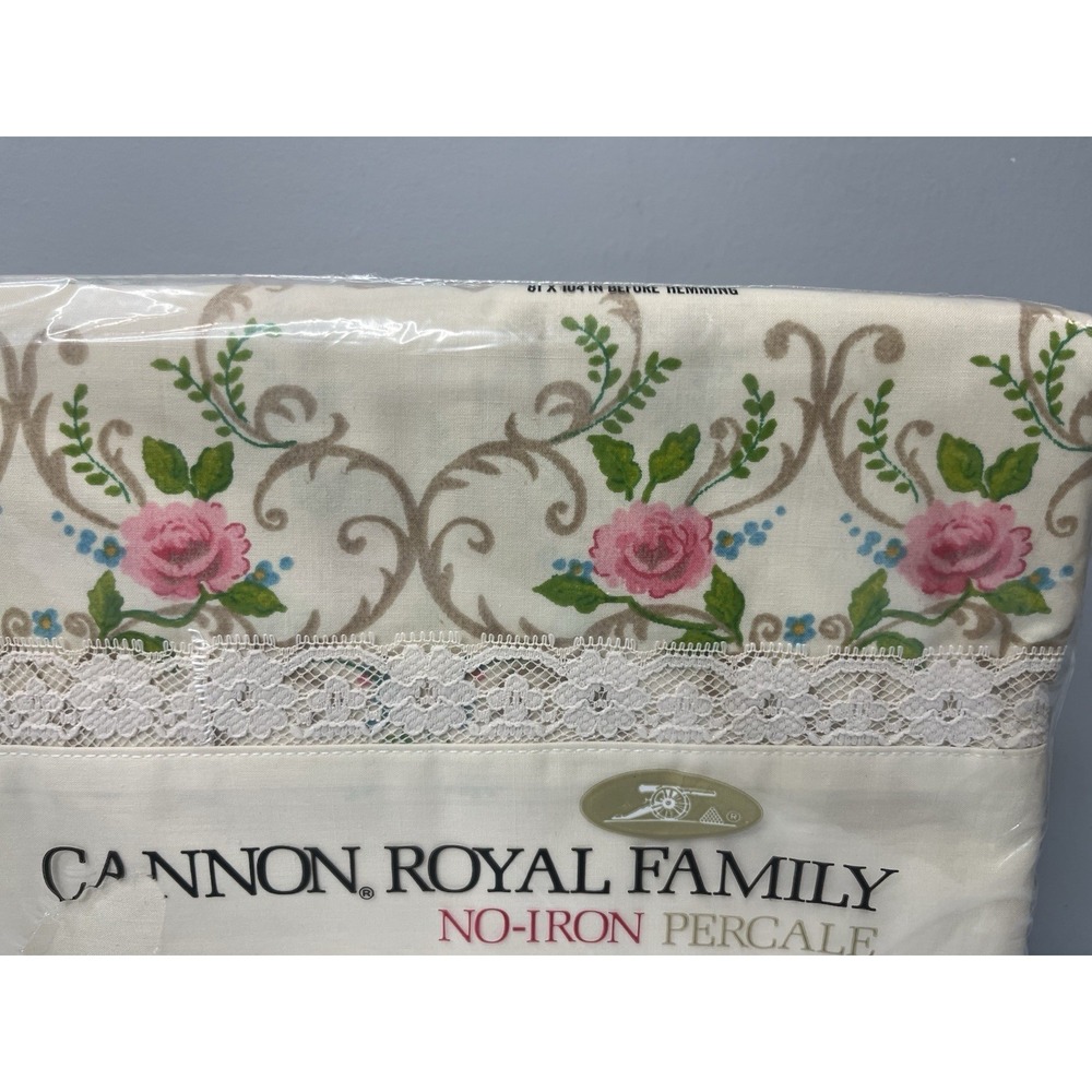 Vtg Cannon Royal Family Bed Set Charleston Filigree Double Flat, Fitted Pillows - Picture 13 of 15
